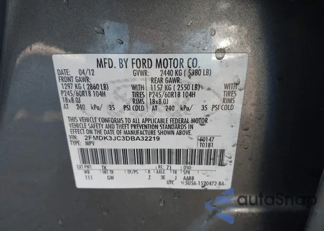 2013 Ford Edge Sel z USA, uszkodzony, nr VIN 2FMDK3JC3DBA32219